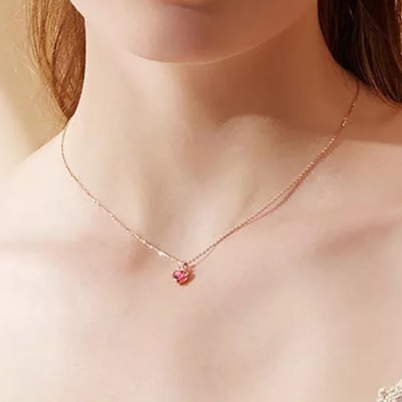 💗 Pink Heart CZ Diamond Silver Necklace 💗 - Picture 3 of 5